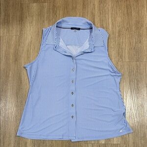 New Tommy Hilfiger Blue and White Striped Sleeveless Button-Down Shirt XL